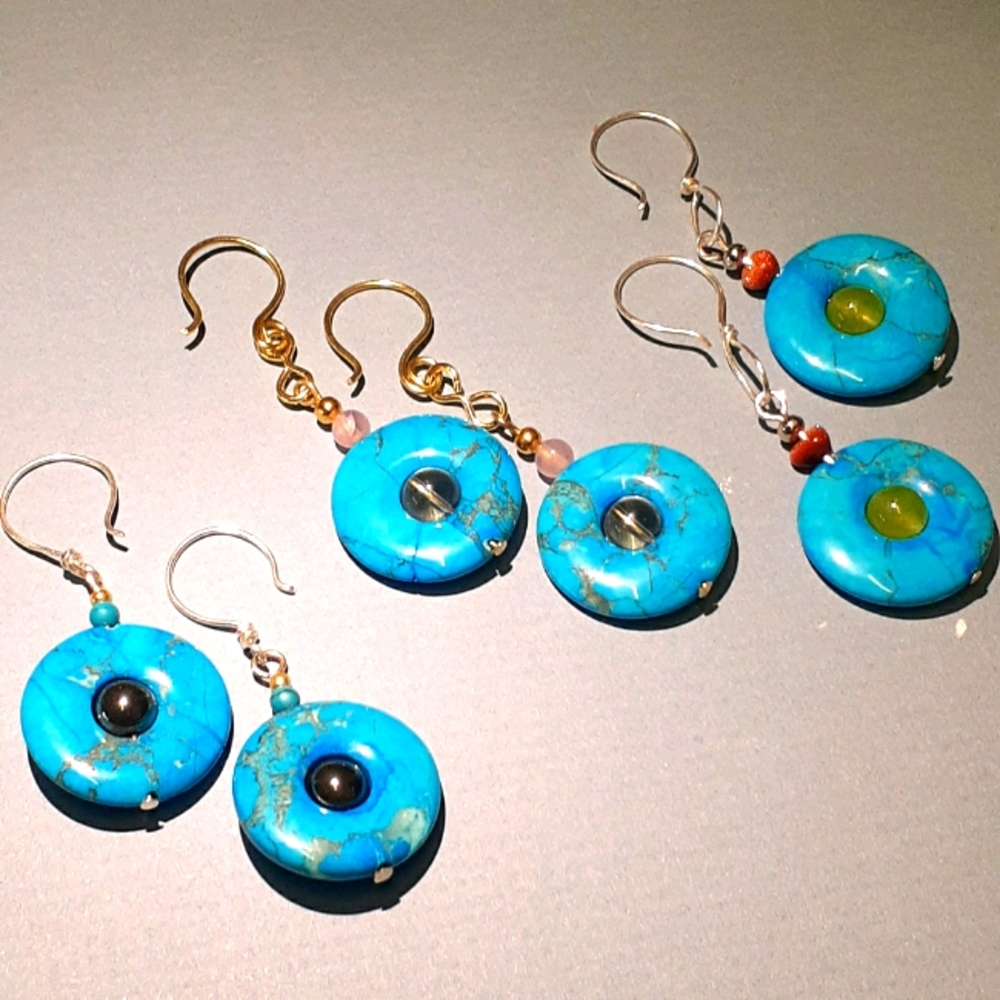 Fine Howlite Donut and Gem Earrings